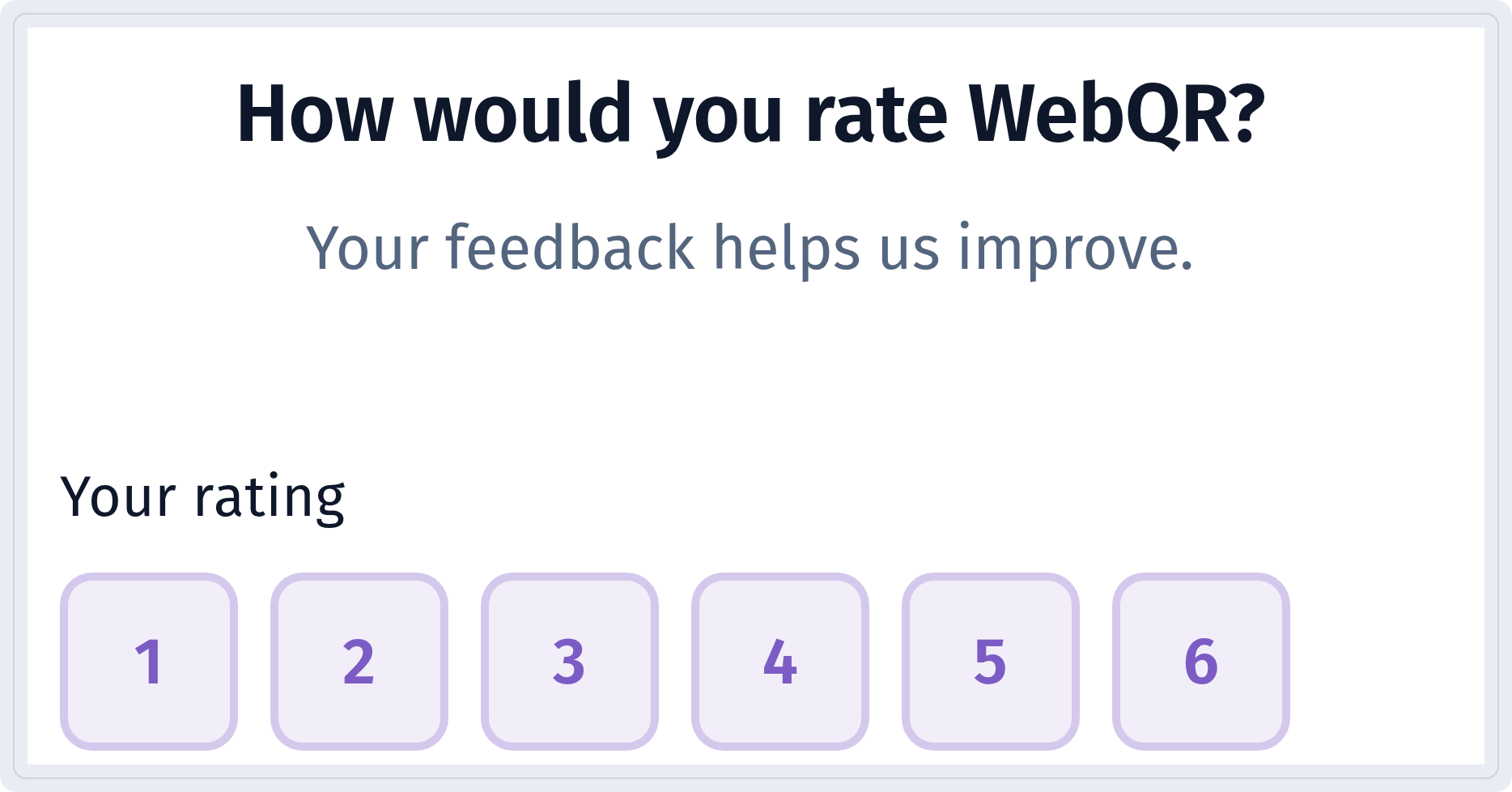 Страница оценки на телефоне с вопросом How would you rate WebQR? и кнопками оценки