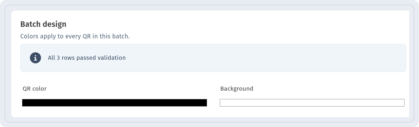 Batch design step with the QR color and Background fields