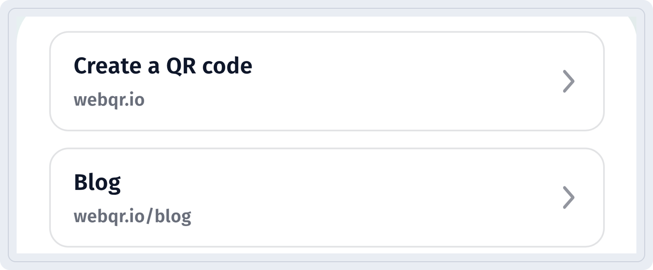 Открытая страница со ссылками на телефоне после ввода пароля: Create a QR code и Blog