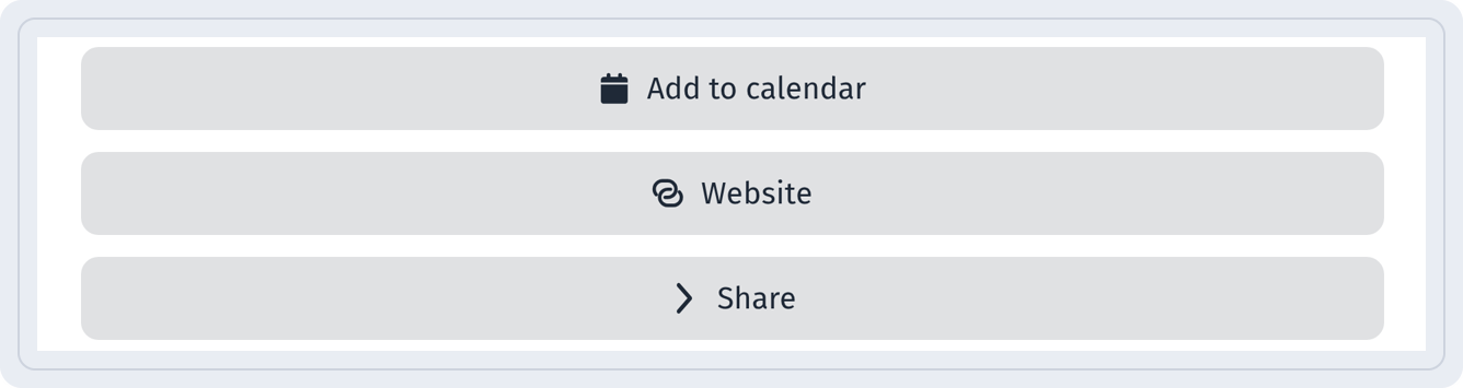 Add to calendar, Website and Share buttons on the event page