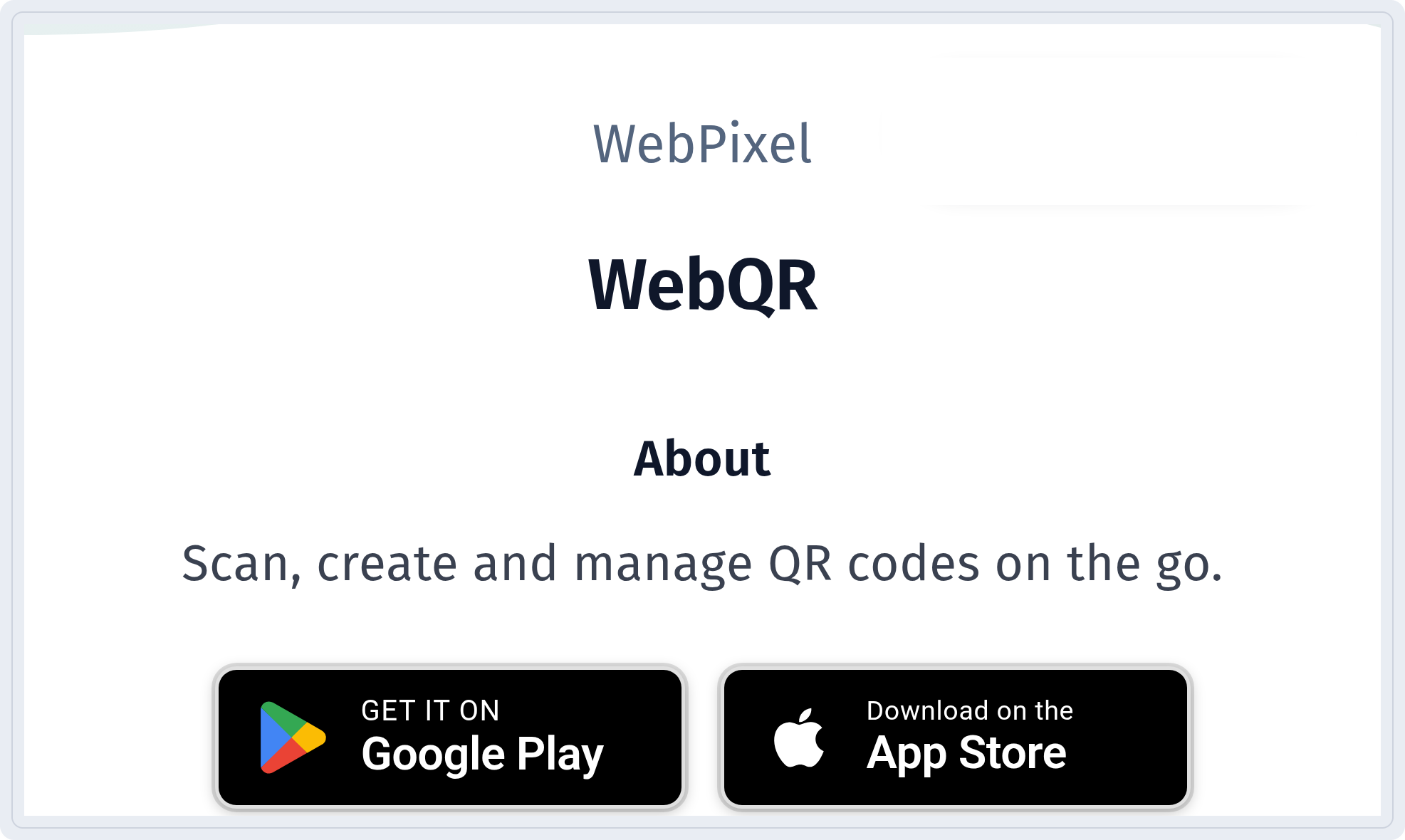 About block with the description and Google Play and App Store buttons