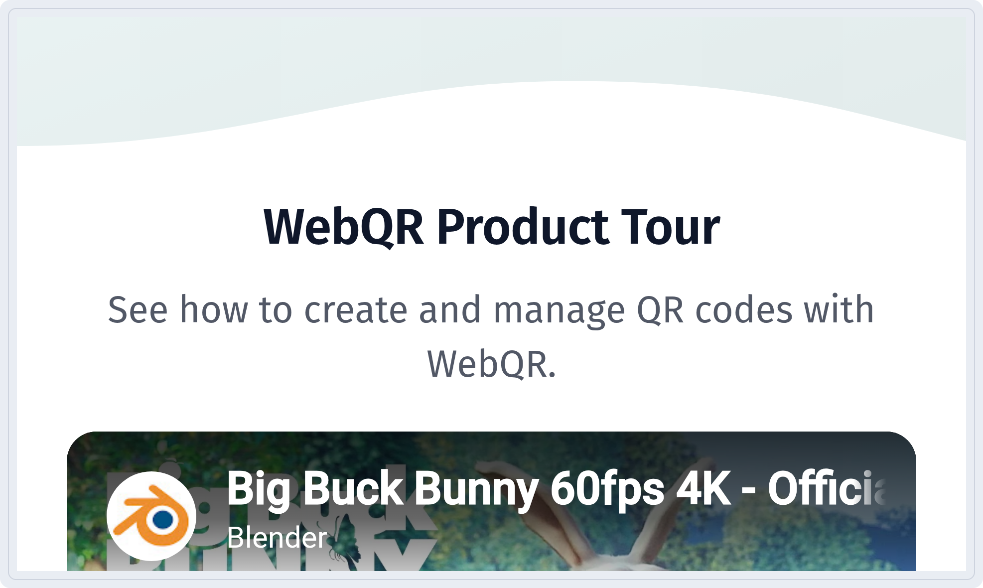 Top of the video code page: WebQR Product Tour title and description