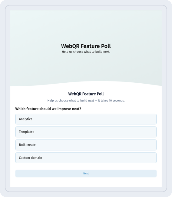 Poll page on a phone: the question and four answer options
