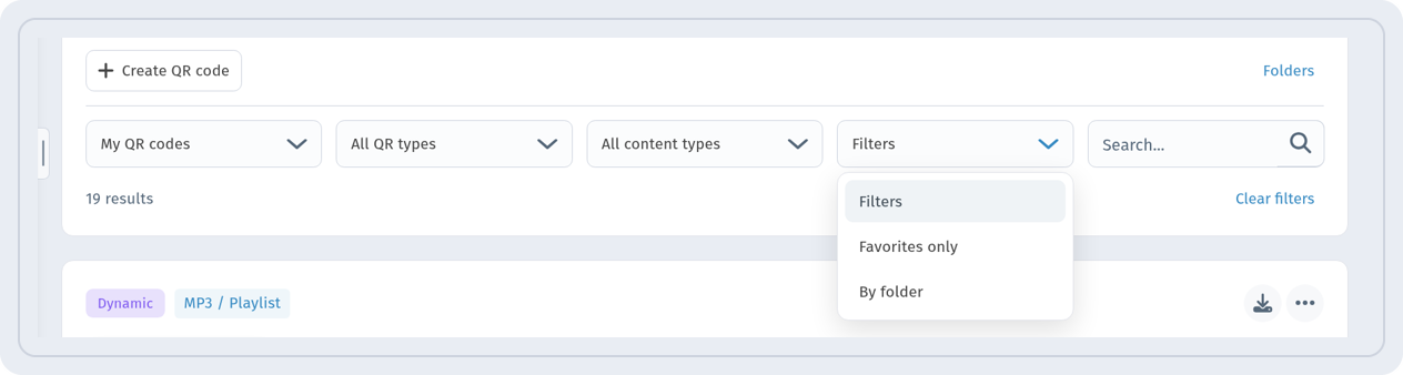 Filters menu with the By folder item