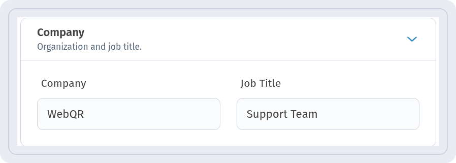 Company block with Company WebQR and Job Title Support Team