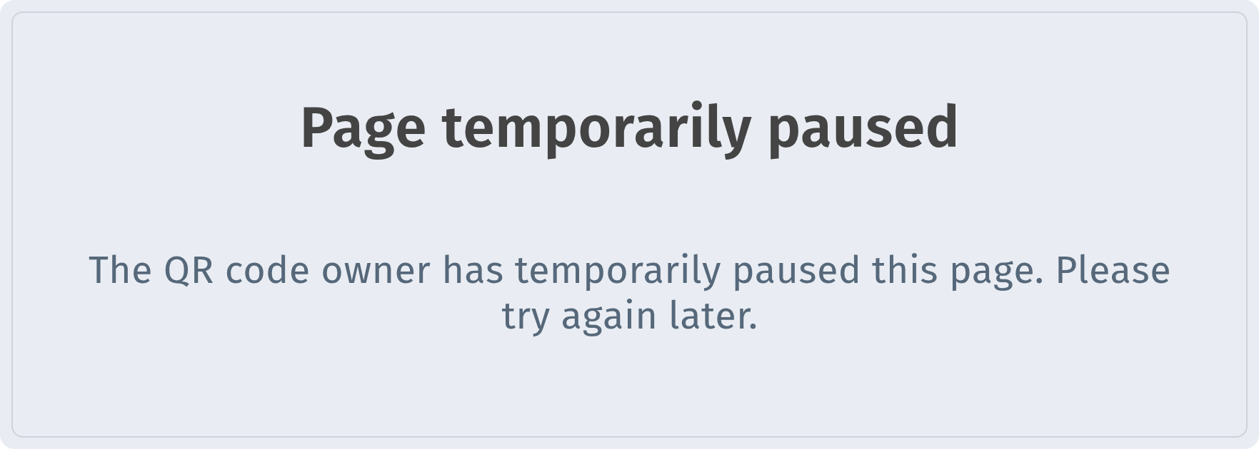 Public page of a paused QR code: Page temporarily paused