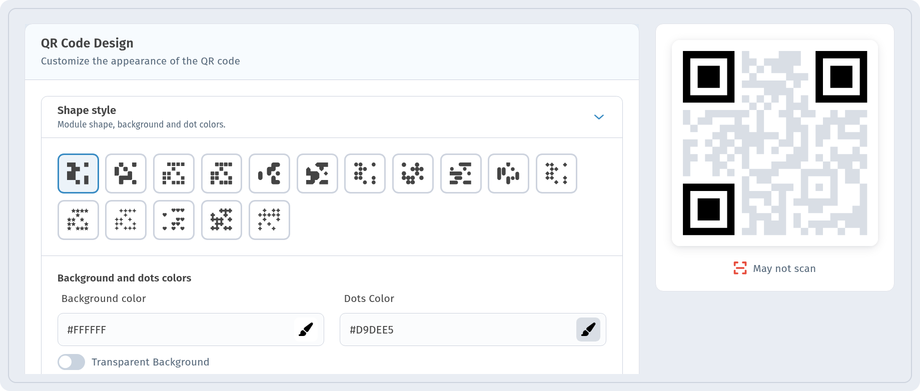 Light grey dots on white: the preview shows May not scan
