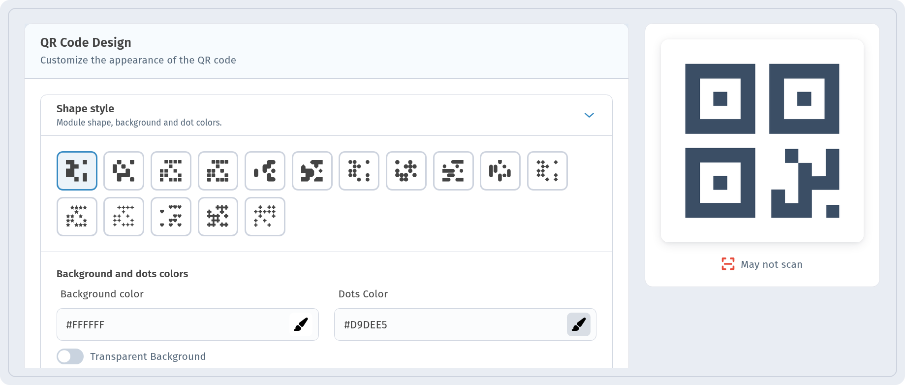 Light grey dots on white: the preview shows May not scan