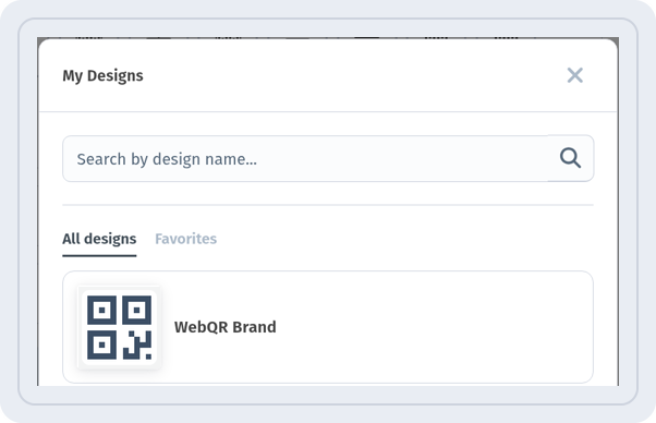 My Designs dialog with the WebQR Brand design