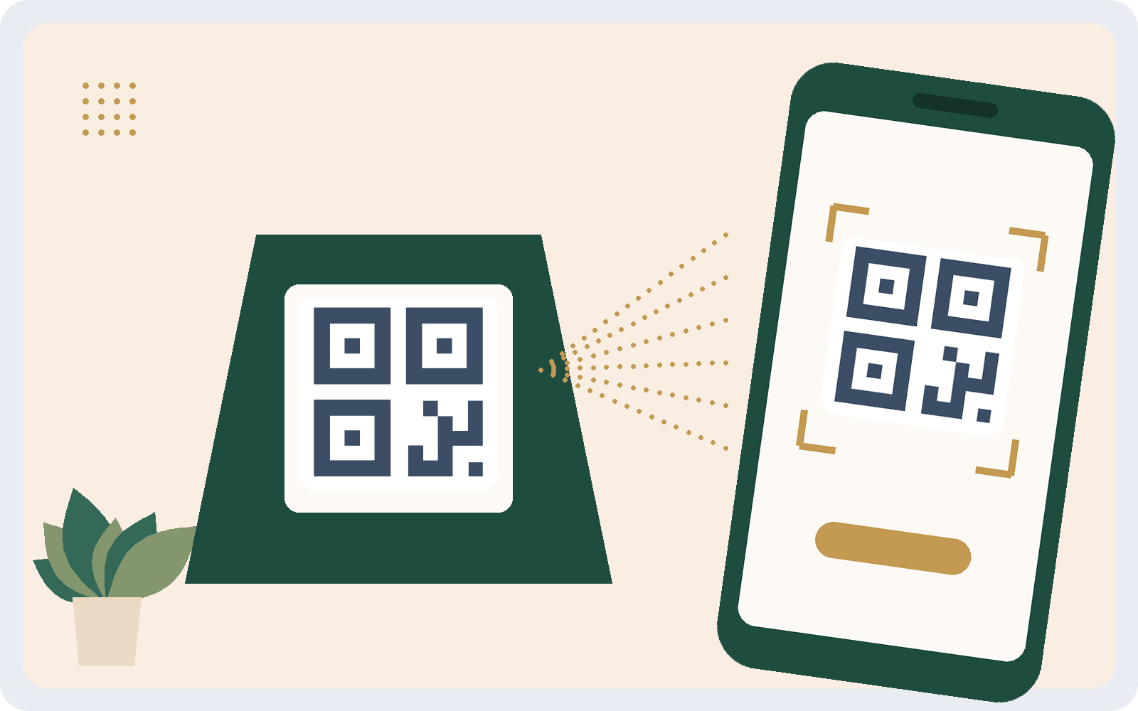 Телефон Ñканирует QR-код на наÑтольной табличке